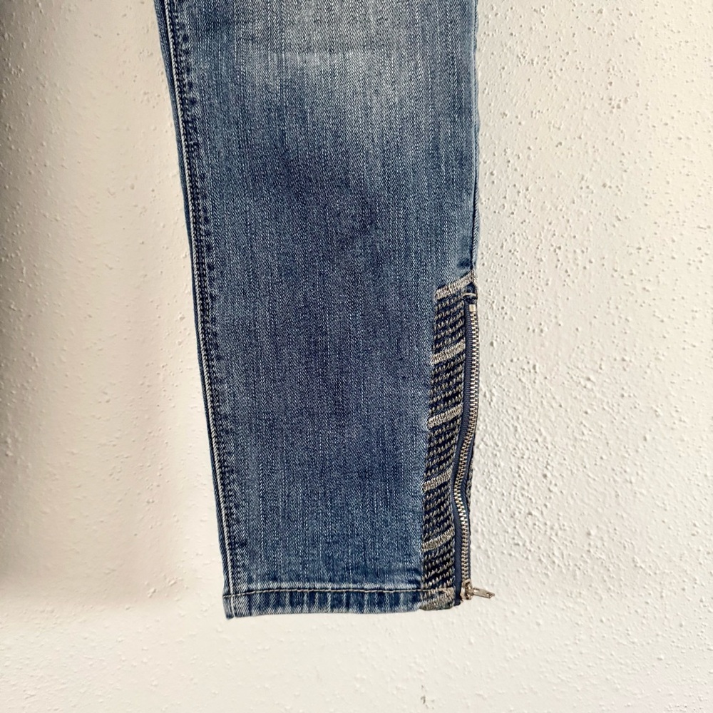 WHBM Skimmer Zipper Ankle Denim Medium Wash Skinny Jeans Embroidered Women's 8 P - Picture 5 of 9